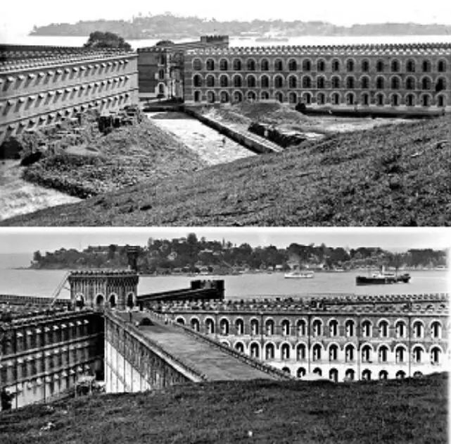 An old photo of the cellular jail.