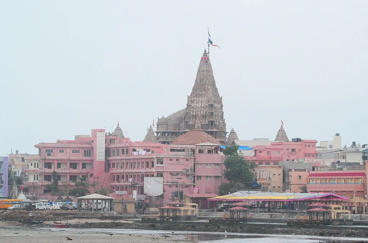 Dwarkadhish Temple, also known as the Jagat Mandir, located in Dwarka, Gujarat, India. 