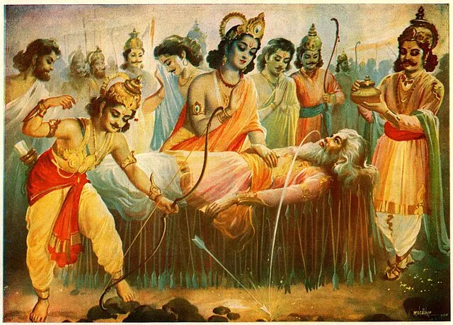 Bhishmaon his bed of arrows